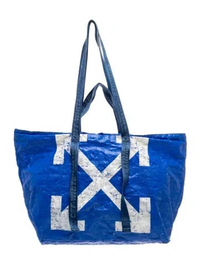 Pre-owned Off-white Signature Tote In Blue