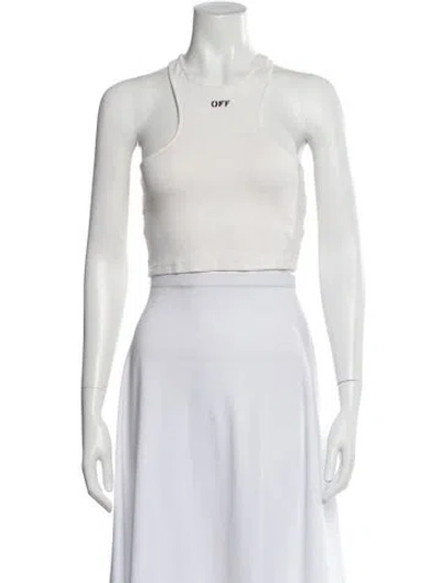 Pre-owned Off-white Silk Graphic Print Crop Top In White
