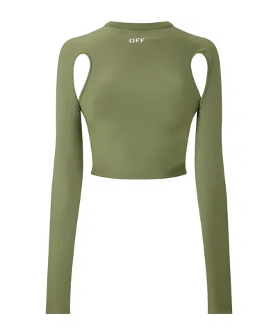 Off-white Logo-print Cropped Top In Green