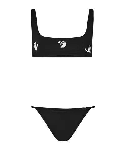 Off-white Simple Printed Swimsuit In Black