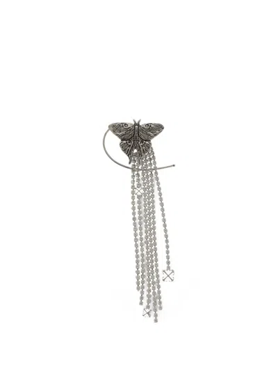 Off-white Single Butterfly-shaped Earring With Rhinestones In Transparent