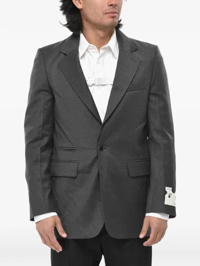 Off-white Single-breasted Logo-patch Blazer In Gray