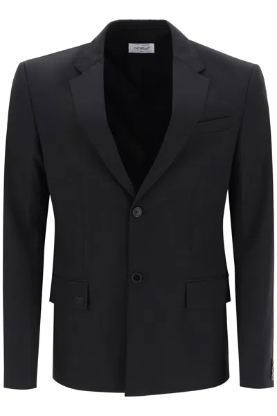 Off-white Single-breasted Virgin Wool Jacket In Black