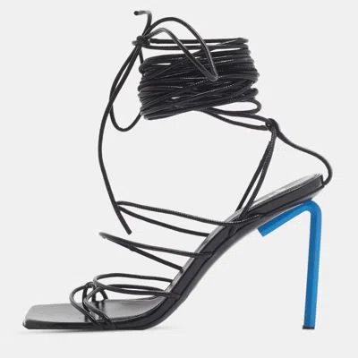 Pre-owned Off-white Size 37 Black Leather Ankle Wrap Sandals