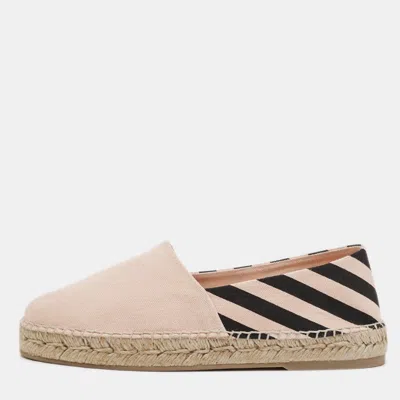 Pre-owned Off-white Size 37 Pink/black Stripes Canvas Espadrille Flats