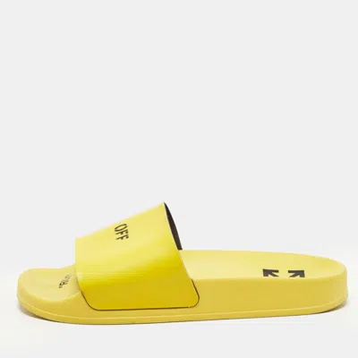 Pre-owned Off-white Size 37 Yellow Leather Logo Flat Slide