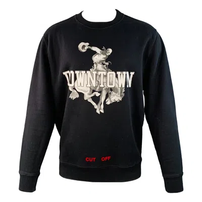 Pre-owned Off-white Size M Downtown Black White Graphic Cotton Crew Neck Sweatshirt
