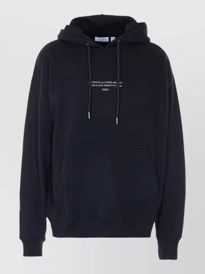 Off-white Skate Cotton Hoodie Kangaroo Pocket Ribbed Hem In Blue