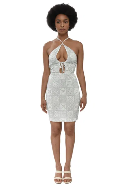 Off-white Sky Blue Printed Halter Neck Dress In Gray