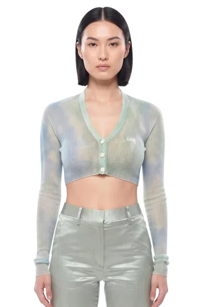 Off-white Sky Blue V Neck Short Cardigan In Multi