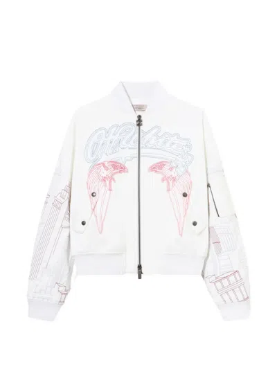 Off-white Skyline Embroidered Cropped Bomber Jacket In White