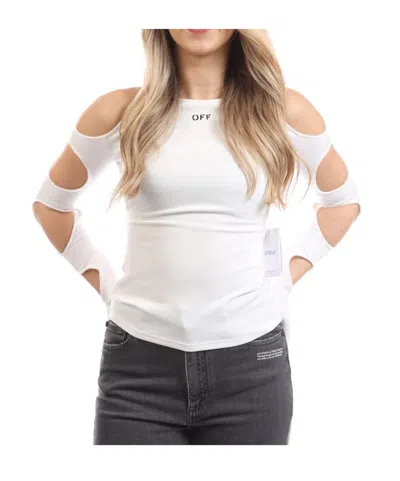 Off-white Sleek Holes Long Sleeve Top In White