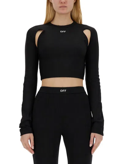 Off-white Sleek Long-sleeve Crop Top In Black