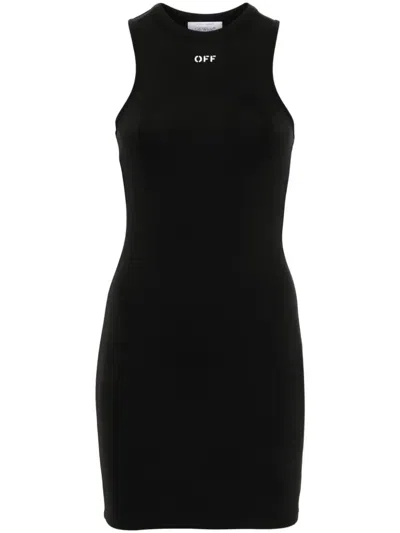 Off-white Sleek Rowing Logo-print Mini Dress In Black