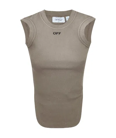 Off-white Sleeveless Logo T-shirts In Brown