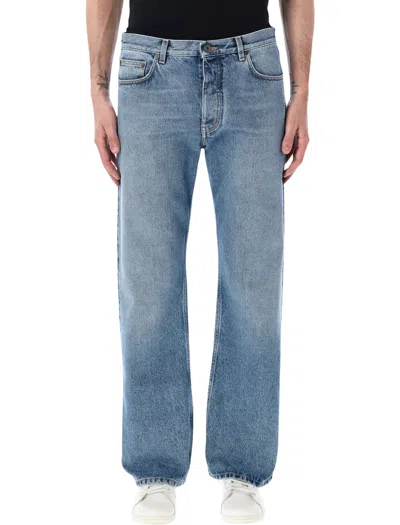 Off-white Slim-fit Classic Jeans With Distinctive Graphics - Size 32 In Lt Medium