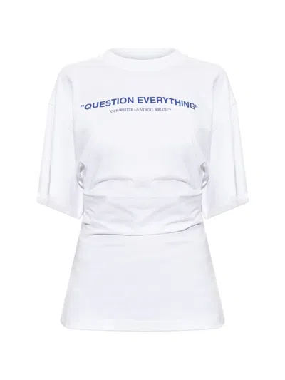 Off-white Slogan-print Ruched-waist T-shirt In White