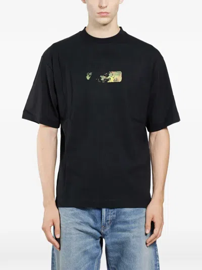 Off-white Spices Arrow Cotton T-shirt With Artistic Logo Design In Black