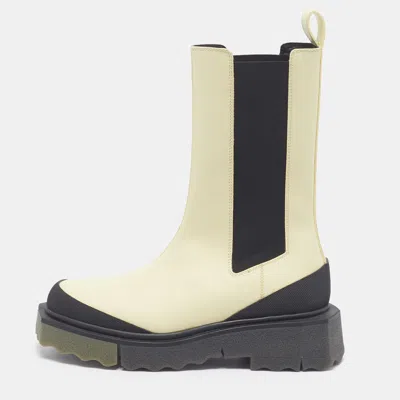 Pre-owned Off-white Sponge Size 37 Cream Leather Chelsea Boots In White