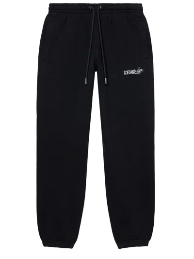 Off-white Sporty Black Cotton Pants With Contrast Logo Print