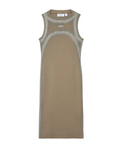 Off-white Spray Off Stamp Ribbed Knitted Dress In Brown