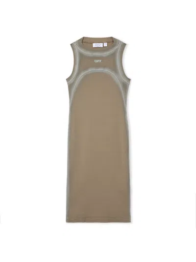 Off-white Logo-stamp Round-neck Dress In Brown