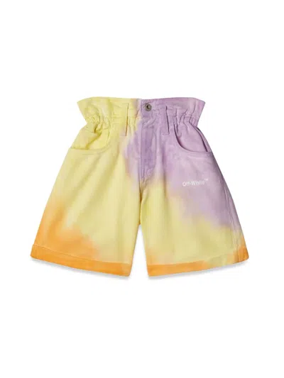 Off-white Sprayed Helvetica Mini Shorts For Girls In Yellow
