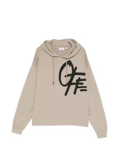 Off-white Spray-logo Drawstring Hoodie In Brown