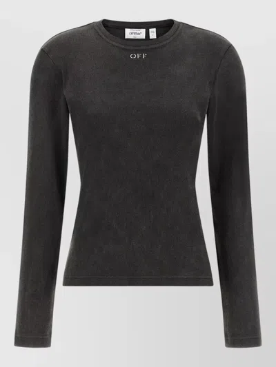 Off-white Stamp Knit Crew Neck Long Sleeve Top In Gray