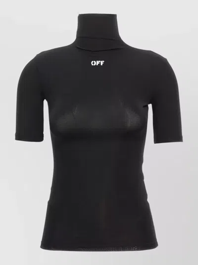 Off-white Stamp Logo Stencil Turtleneck Short Sleeve T-shirt In Black