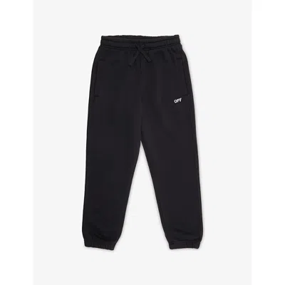 Off-white Kids' Stamp-logo Cotton-jersey Jogging Bottoms 6- In Black