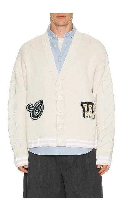 Off-white Star Logo Diagonal Varsity Knit Cardigan In Gray