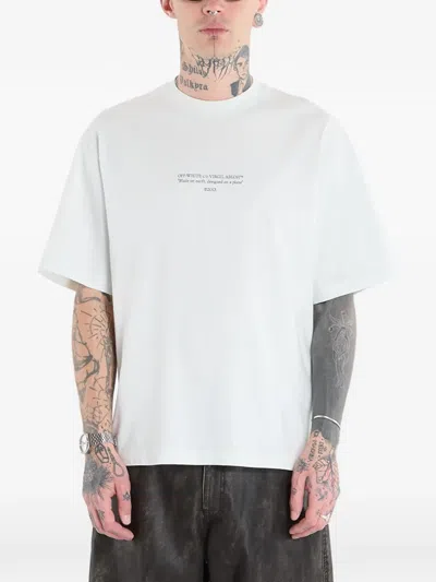 Off-white White Crewneck T-shirt With Logo Lettering On The Front In Cotton Man
