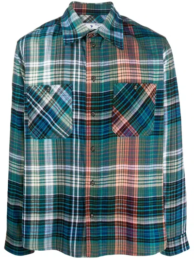 Off-white Stencil Arrows Print Plaid Shirt In Blue