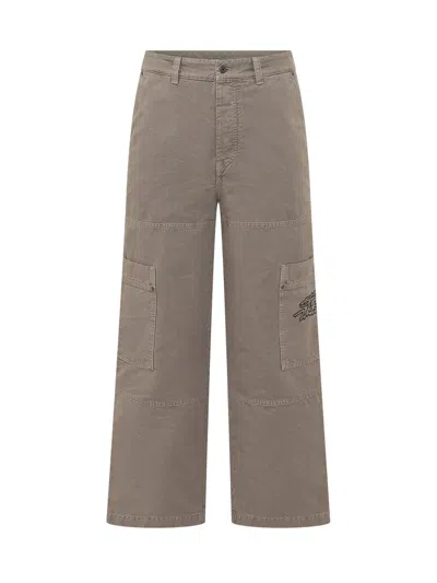 Off-white Straight Leg Cargo Trousers With Applied Pockets In Stone