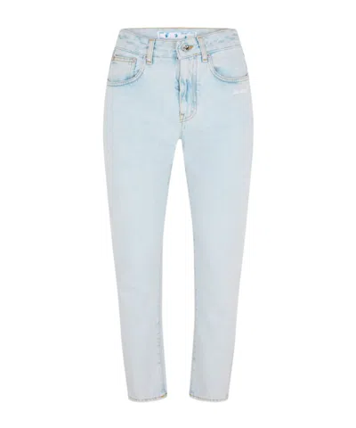 Off-white Straight Leg Cropped Logo Jeans In Blue