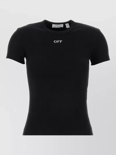 Off-white Stretch Cotton Ribbed Short Sleeve T-shirt In Black
