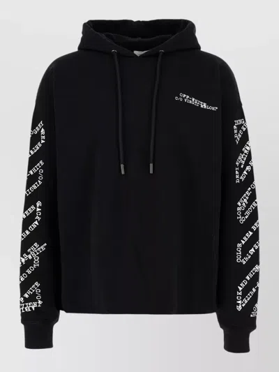 Off-white Stretch Cotton Sweatshirt Hood Graphic Print In Black