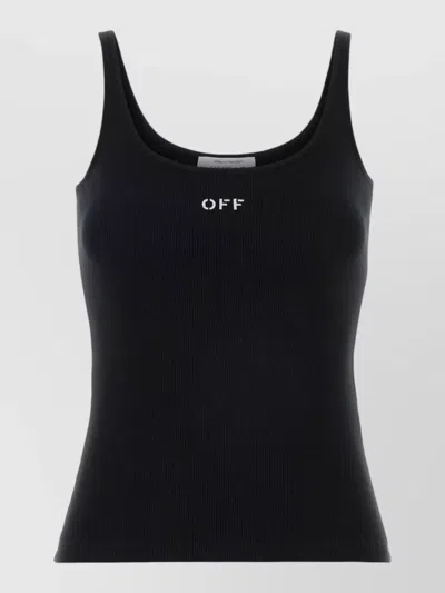 Off-white Stretch Cotton Tank Top Scoop Neckline In Black