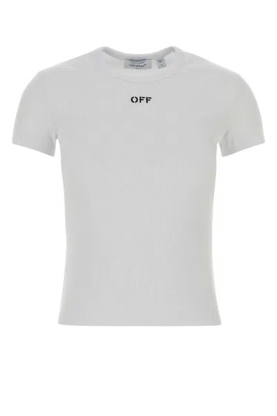 Off-white White Cotton T-shirts Off-stamp Ribbed In Multi
