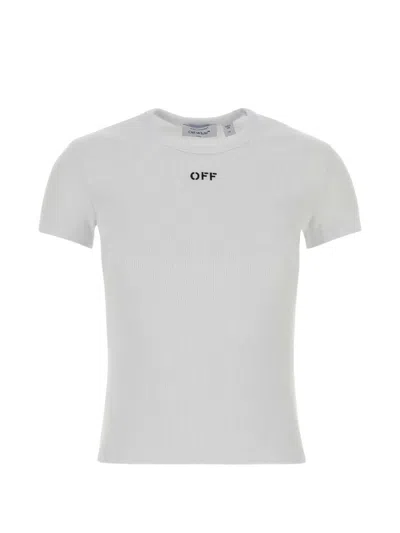 Off-white Stretch Cotton T Shirt Short Sleeves Crew Neck In White