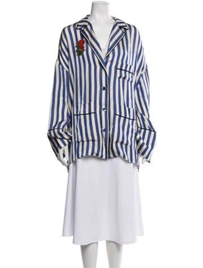 Pre-owned Off-white Striped Embroidered Accent Pajamas In Blue/neutrals