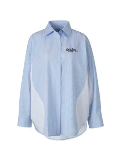 Off-white Striped Embroidered-logo Shirt In Blue