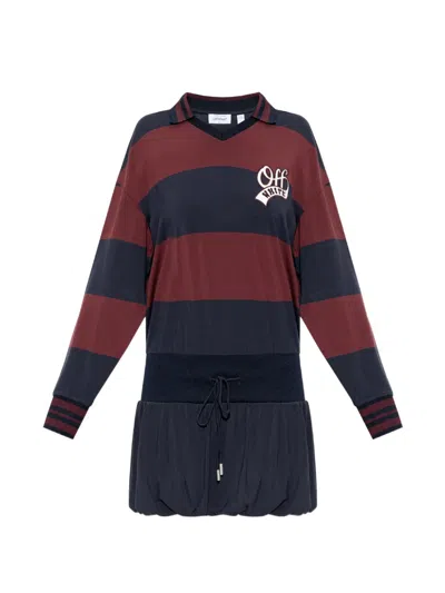 Off-white Striped Logo-patch Mini Dress In Black