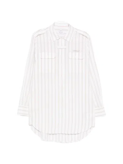 Off-white Striped Pocketed Mini Dress In White