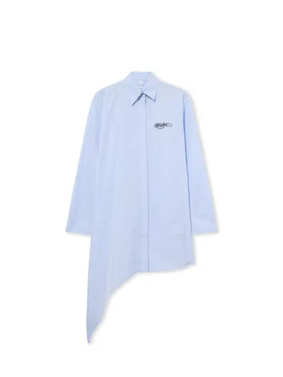Off-white Striped Poplin Asymmetric Shirt Dress In Heather Dark Sapphire