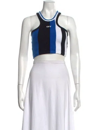 Pre-owned Off-white Striped Scoop Neck Crop Top In Blue