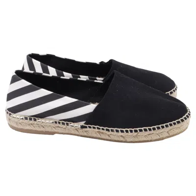 Off-white Striped Slip-on Espadrille Flats In Black Canvas