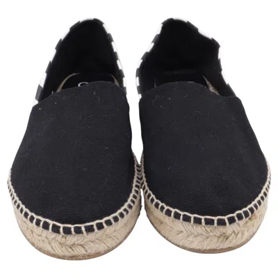 Pre-owned Off-white Striped Slip-on Espadrille Flats In Black Canvas