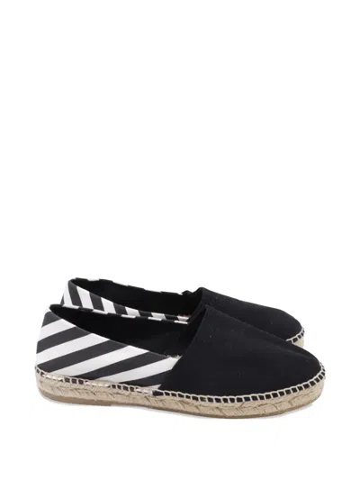 Pre-owned Off-white Striped Slip-on Espadrilles In Black